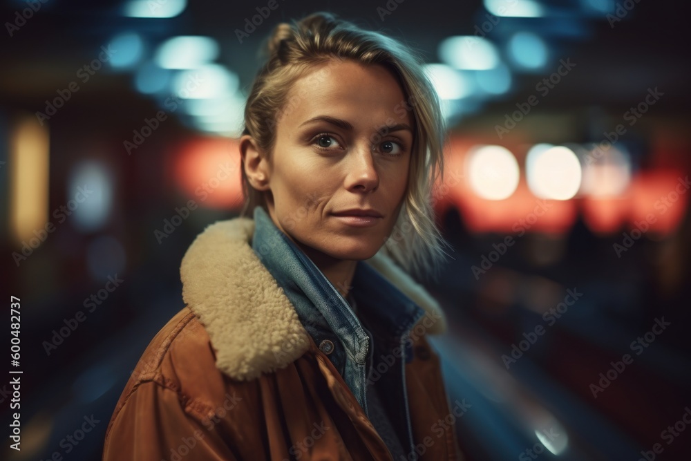 Portrait of a beautiful young woman standing in the subway at night Portrait of a beautiful young woman standing in the subway at night