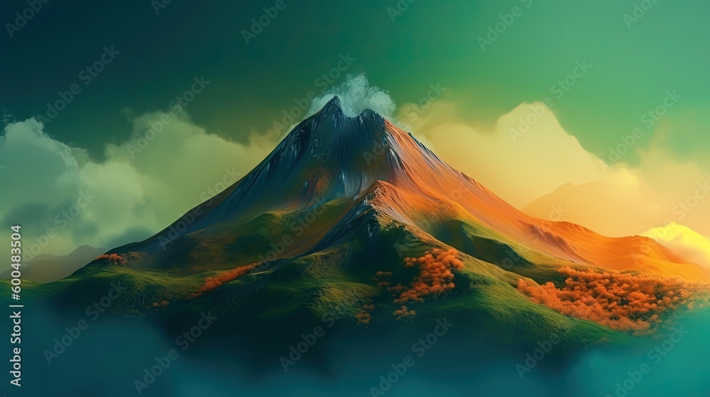 minimal surreal mountain landscape. Background for branding. Illustration AI Generative