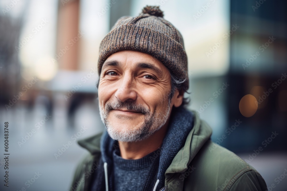 Portrait of a senior man in a hat and coat on the street Portrait of a senior man in a hat and coat on the street