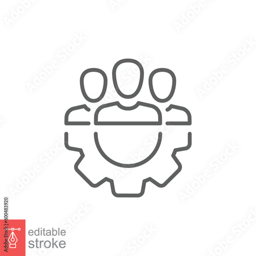 Management team icon. Simple outline style. Manage, facility, workforce, partnership concept. Thin line symbol. Vector symbol illustration isolated on white background. Editable stroke EPS 10.