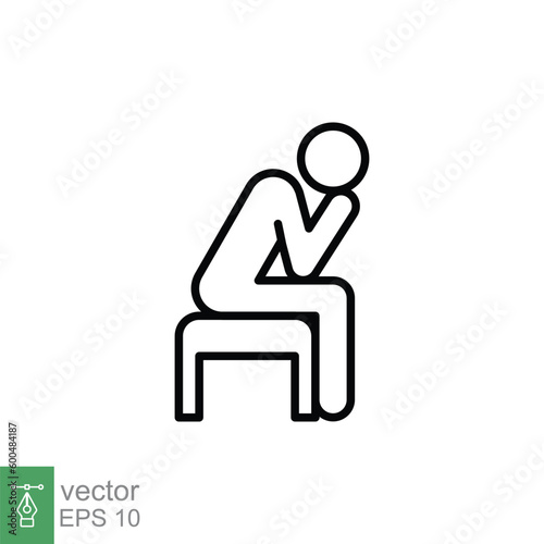 Depression man icon. Simple outline style. Depress, sad, lonely, tired, worry, headache, stress concept. Thin line symbol. Vector symbol illustration isolated on white background. EPS 10.