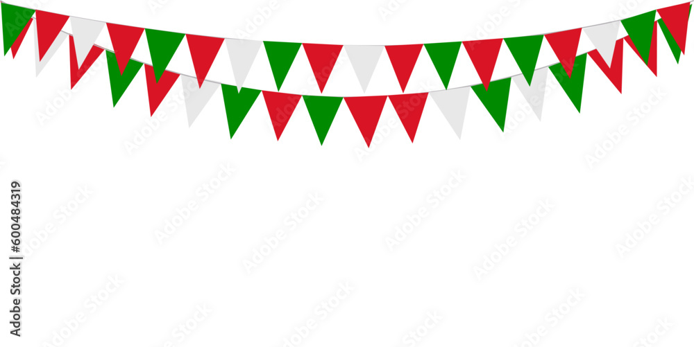 Obraz premium Italian republic day, 2nd June. Bunting Hanging Red White Green Flag Triangles Banner Background. Italy, Iran, Portugal, Lebanon, Belarus, Bulgaria, Mexico. Party, Fair, Christmas, New year, carnival.
