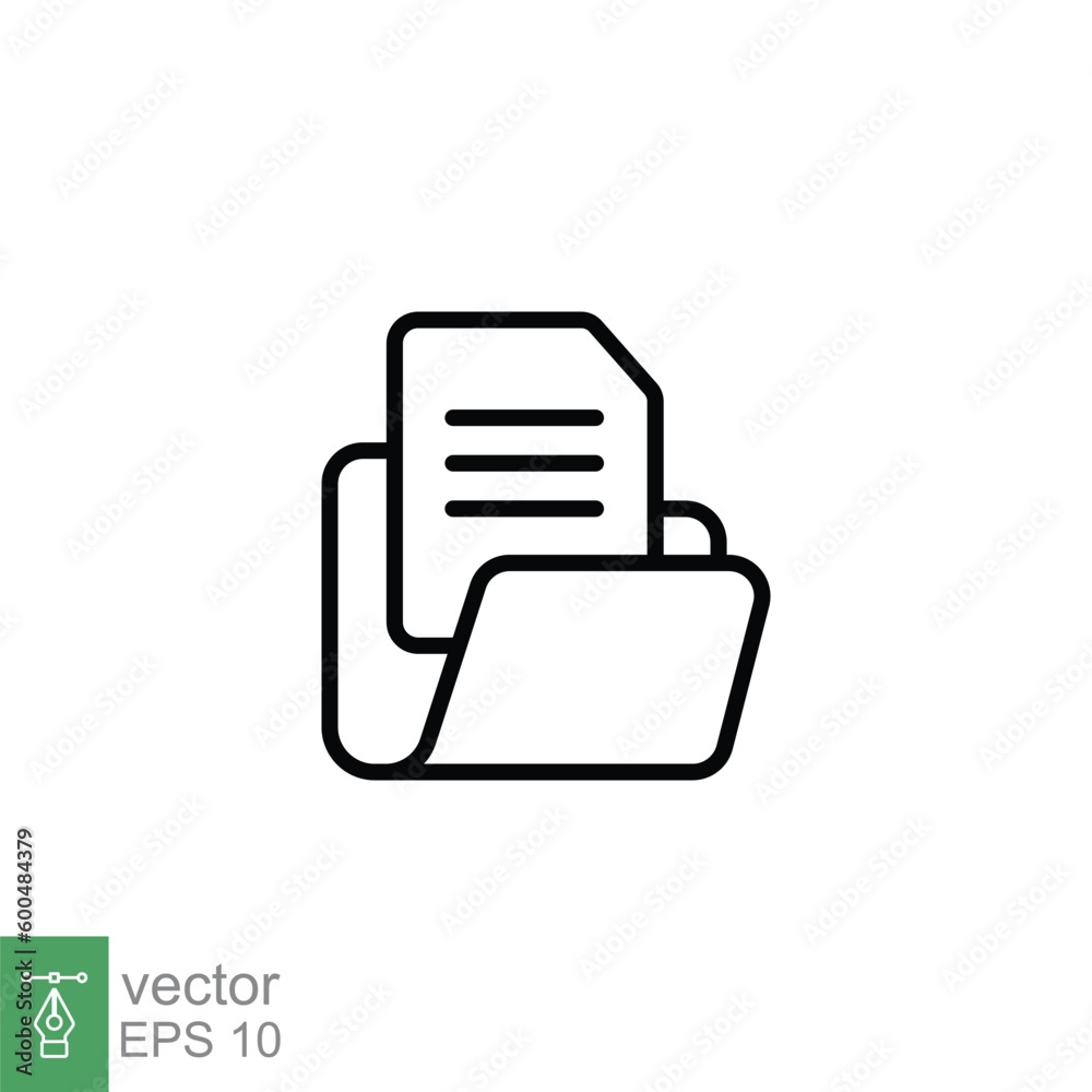 Document file icon. Simple outline style. Collect, account, data bank, information, open folder concept. Thin line symbol. Vector symbol illustration isolated on white background. EPS 10. Document file icon. Simple outline style. Collect, account, data bank, information, open folder concept. Thin line symbol. Vector symbol illustration isolated on white background. EPS 10.