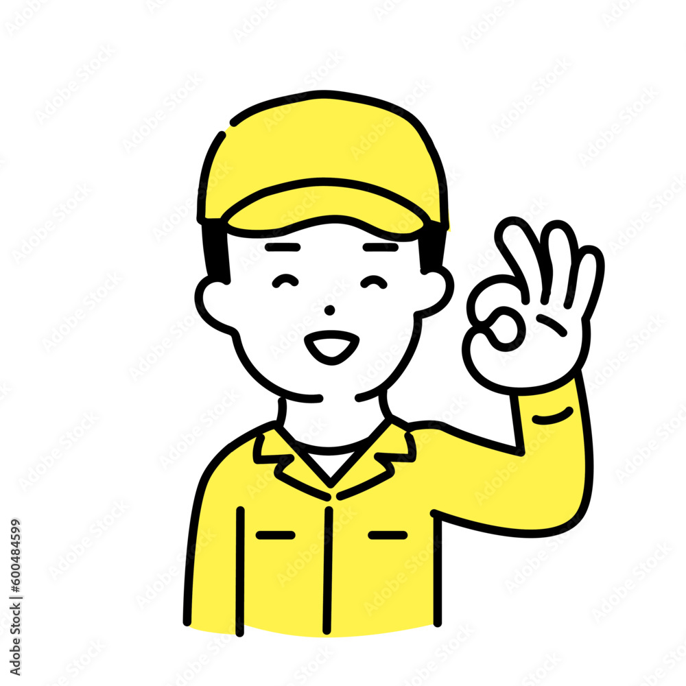 かわいい人物のイラストシリーズ _ 男性の作業員 _ okサイン かわいい人物のイラストシリーズ _ 男性の作業員 _ okサイン