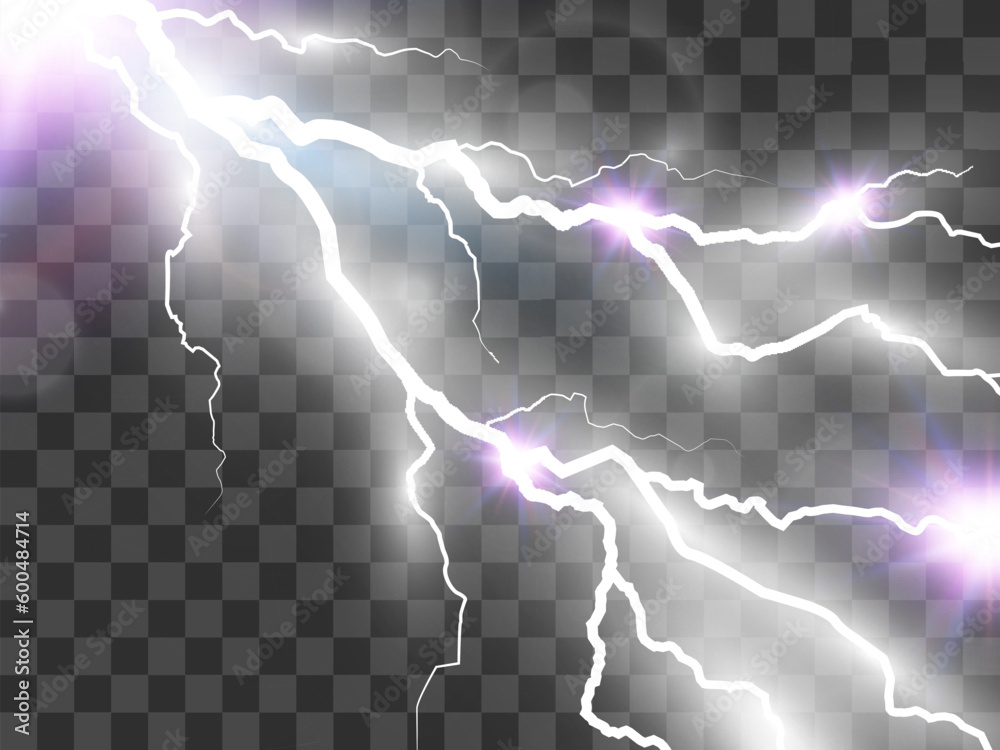 Vector image of realistic lightning. Flash of thunder on a transparent background.
Vector image of realistic lightning. Flash of thunder on a transparent background.