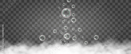 	
Air bubbles on a transparent background. Soap foam vector illustration.	
