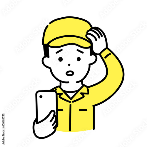 かわいい人物のイラストシリーズ _ 男性の作業員 _ 戸惑う　