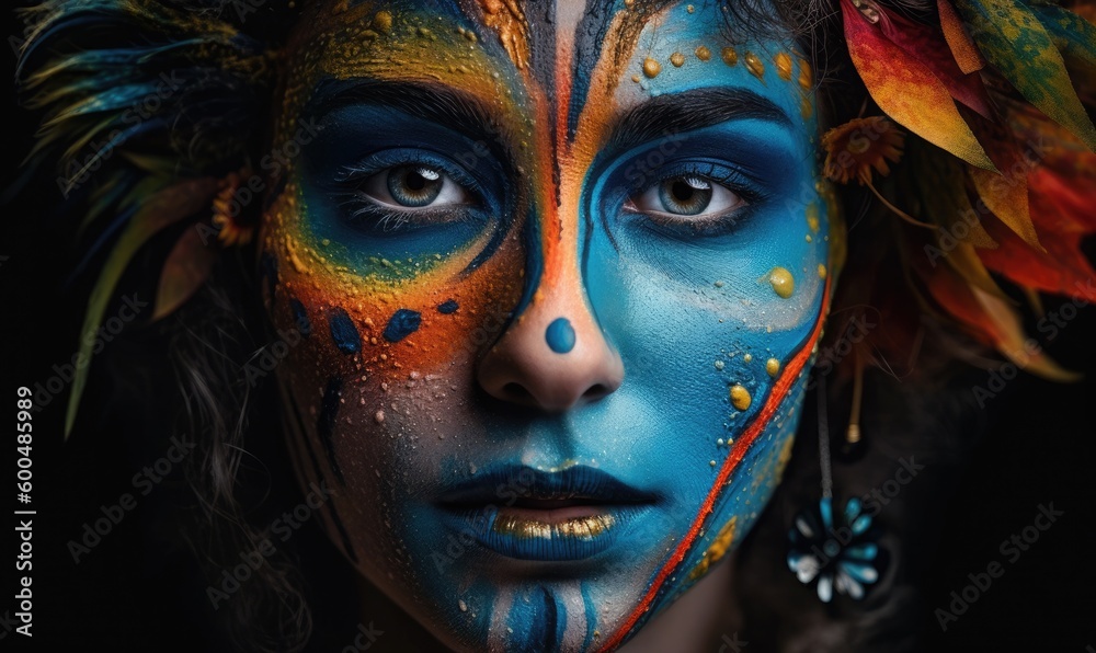 Stunning Colorful Face Painting, Airbrush Art, generative AI