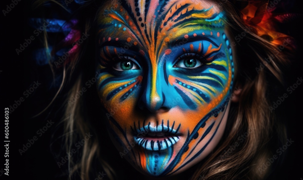 Stunning Colorful Face Painting, Airbrush Art, generative AI