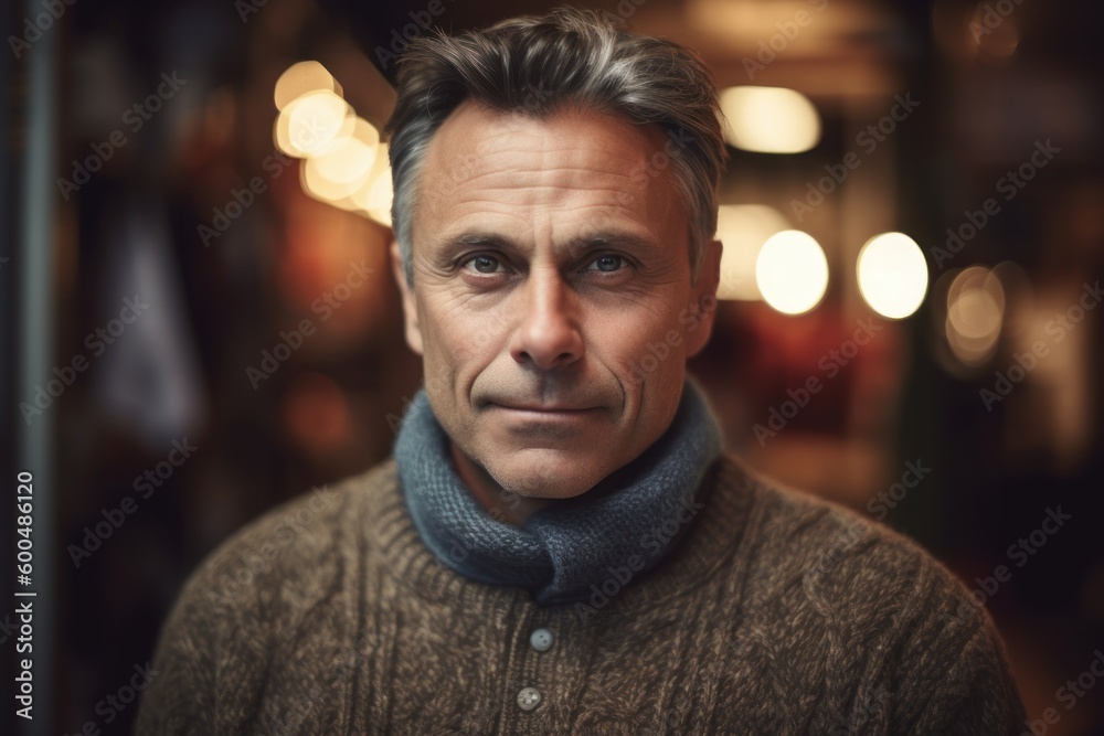Portrait of handsome middle-aged man looking at camera in cafe Portrait of handsome middle-aged man looking at camera in cafe