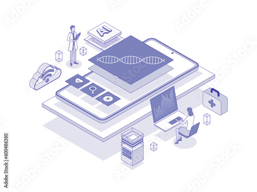 Predictive analytics in healthcare: utilizing data and statistical algorithms to forecast patient outcomes. Artificial intelligence in healthcare lineal isometric illustration