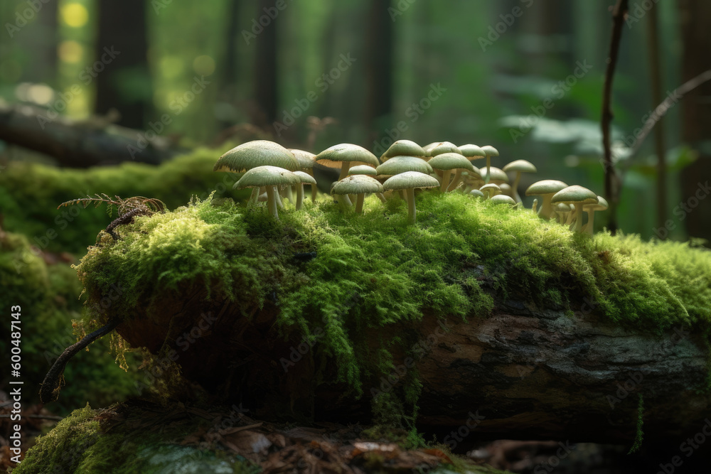 Obraz premium Mushrooms in the forest - Generative AI