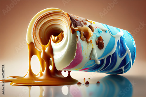 plombir, ice cream, ice roll, selective focus and small depth of field. Generative Ai photo