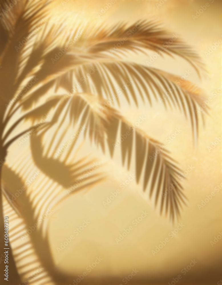 Palm tree shadow on the golden color wall, created with generative AI