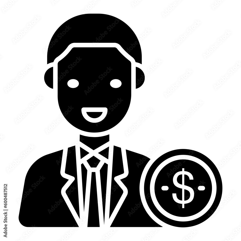 Dollar with human showcasing investor icon Dollar with human showcasing investor icon