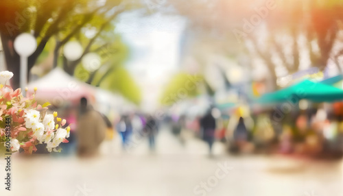 Abstract springtime street fair blurred background photo