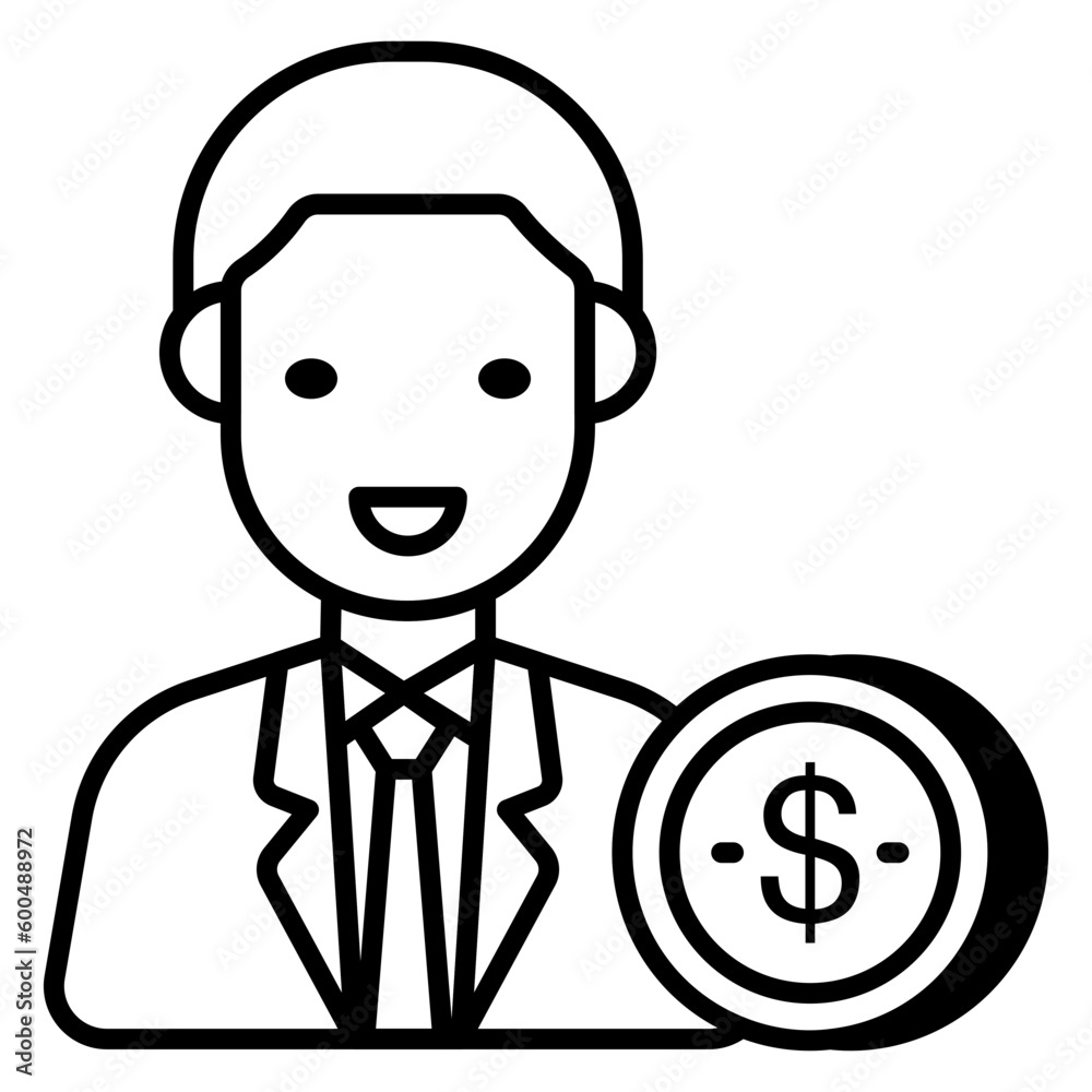 Dollar with human showcasing investor icon Dollar with human showcasing investor icon