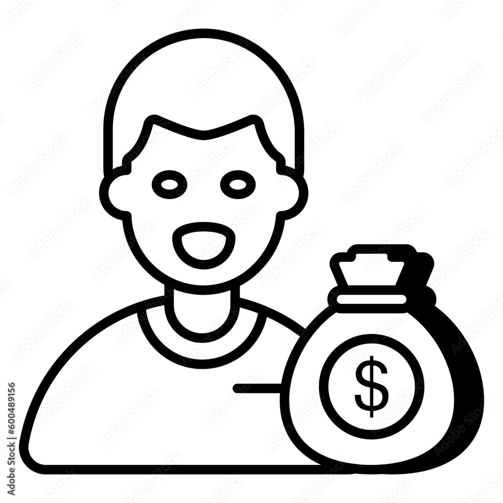 Dollar with human showcasing investor icon Dollar with human showcasing investor icon