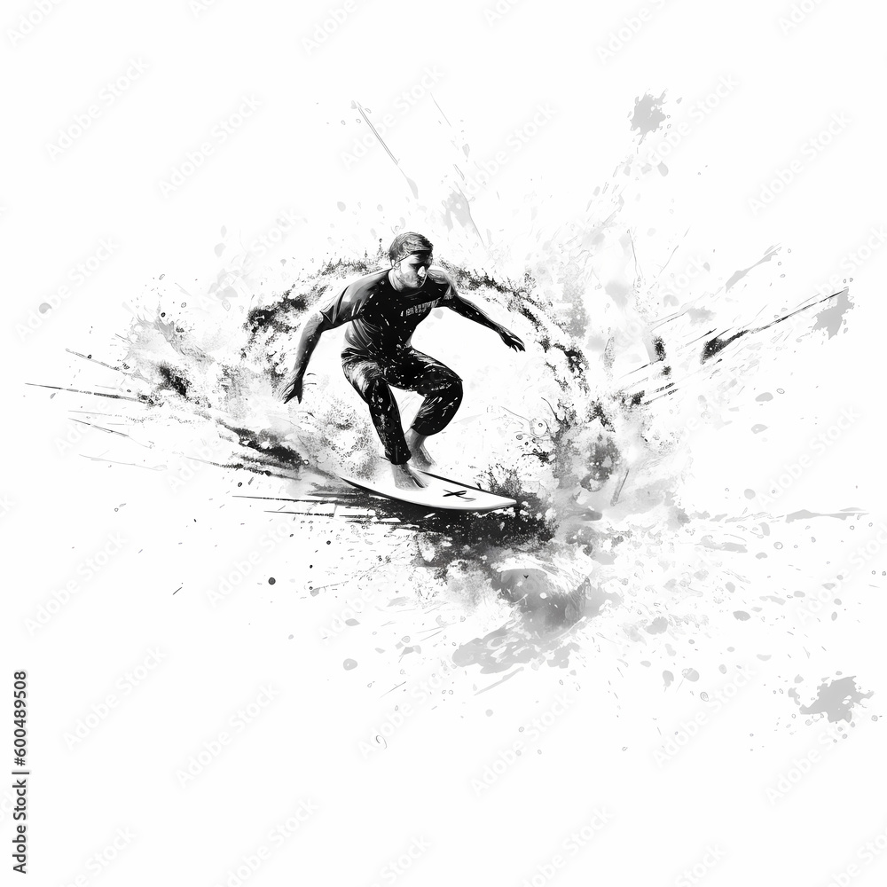 Surfer Black And WHite design, Generative AI Surfer Black And WHite design, Generative AI