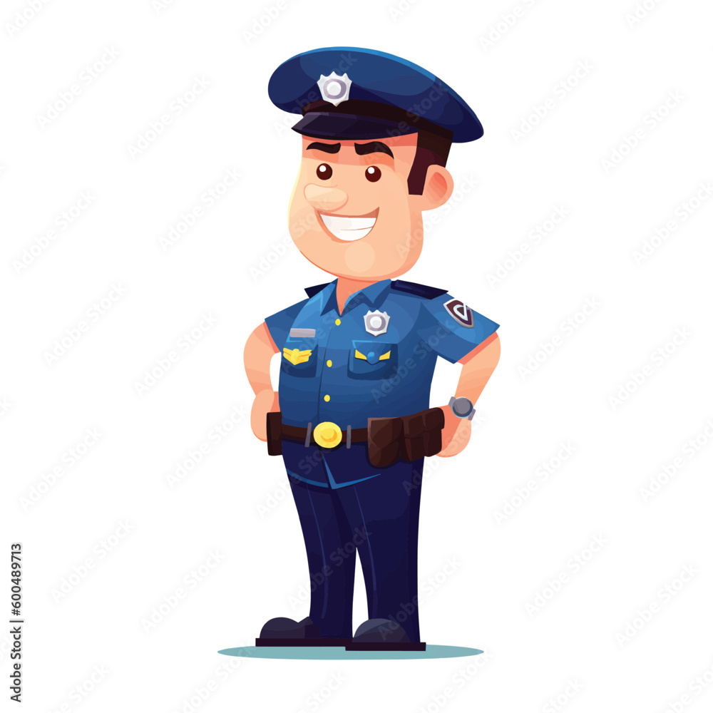 Police Officer in Uniform Cartoon Character Design in Vector Style
