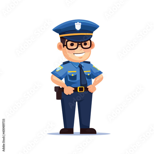 Police Officer in Uniform Cartoon Character Design in Vector Style