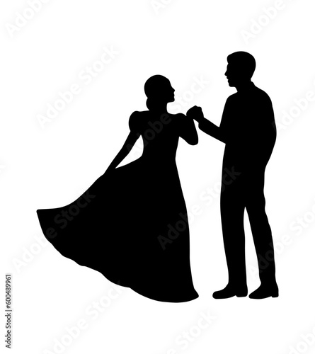 Wedding silhouette print. Groom and bride love couple vector icon. Black simple people shape, engraving desig