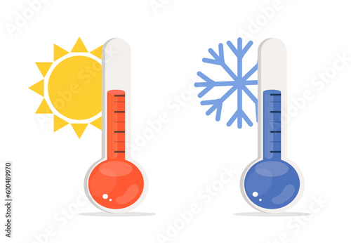 Thermometer hot and cold temperature. Meteorological thermometers measuring climate. 