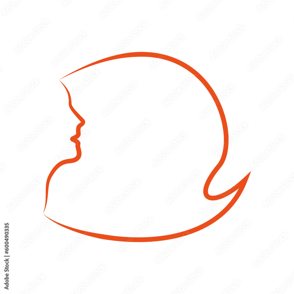 Head of a woman with long flowing hair. Head of a woman with long flowing hair.