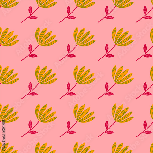 Tropical flower seamless pattern. Hand drawn cute floral endless background.