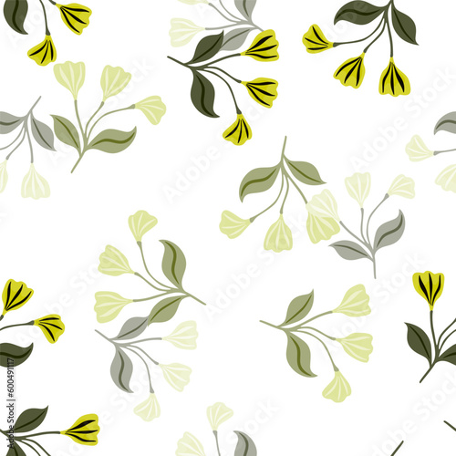 Simple floral ornament seamless pattern. Cute flower wallpaper. Creative plants endless wallpaper.
