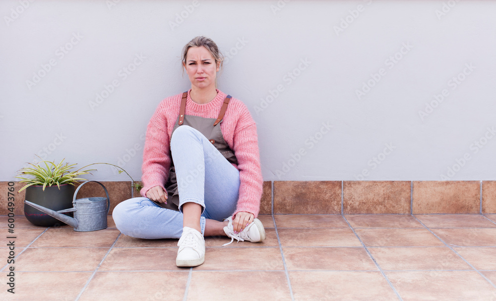 feeling sad and whiney with an unhappy look, crying with a negative and frustrated attitude. gardering concept feeling sad and whiney with an unhappy look, crying with a negative and frustrated attitude. gardering concept