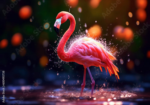tropical flamingo animal, bright wildlife, vibrant blured background, Generative AI © AstralAngel