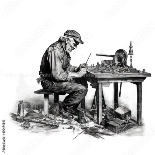 Man doing woodwork - Charcoal drawing - Generative AI