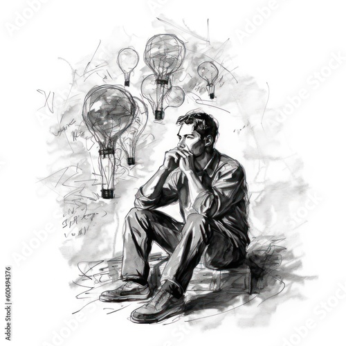 Man overthinking - Charcoal drawing - Generative AI