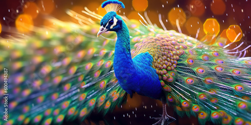 peacock bird, bright wildlife, vibrant blured background, Generative AI