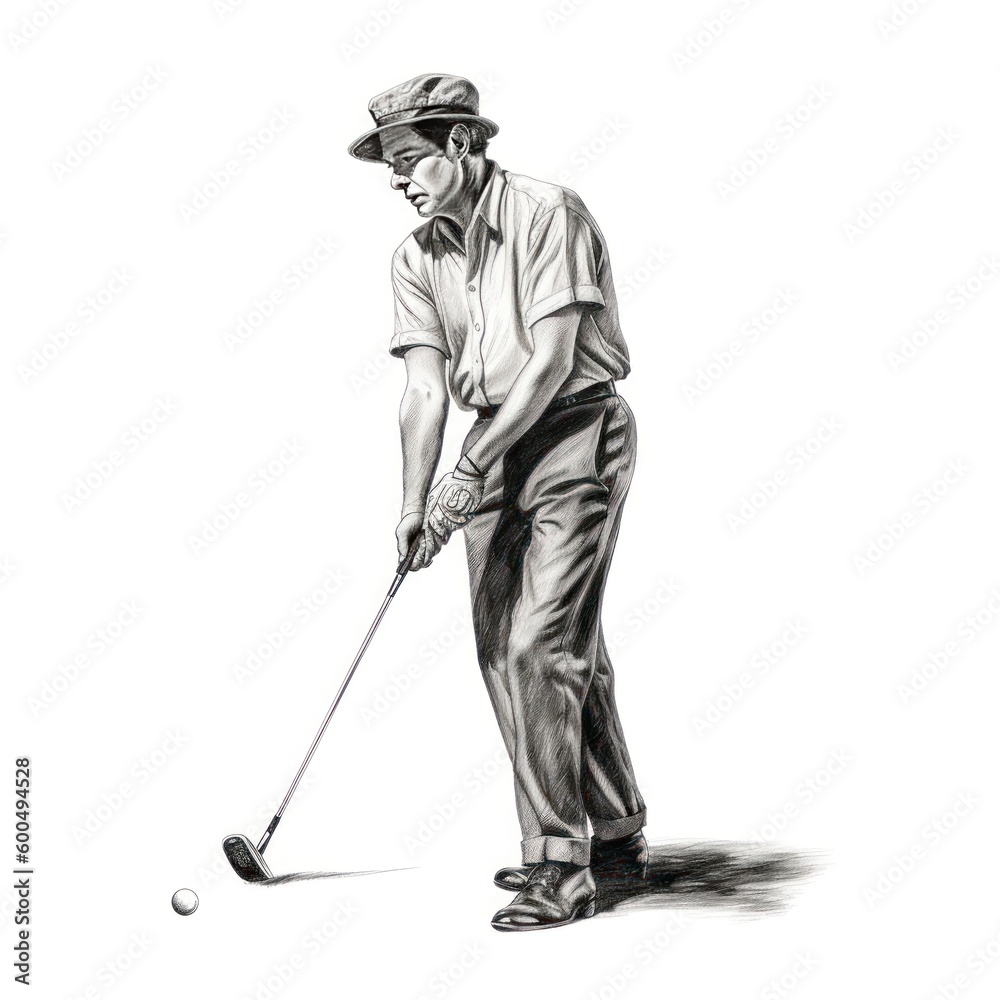 Man playing golf - Charcoal drawing - Generative AI Man playing golf - Charcoal drawing - Generative AI