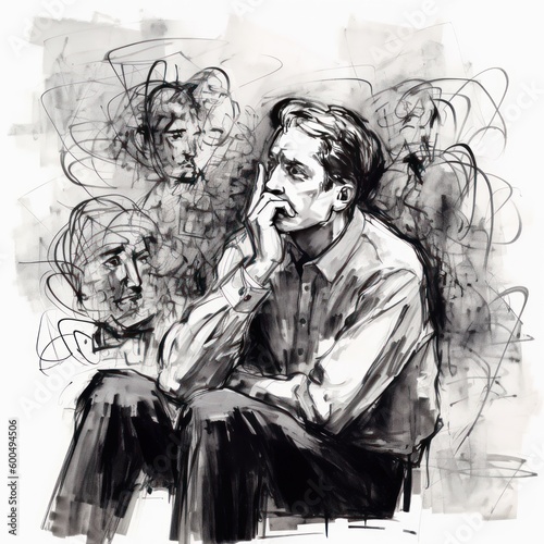 Man overthinking - Charcoal drawing - Generative AI