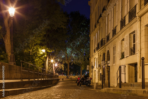 Night street view in Paris, France, Europe. Old architecture