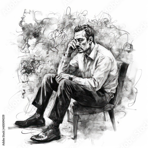 Man overthinking - Charcoal drawing - Generative AI