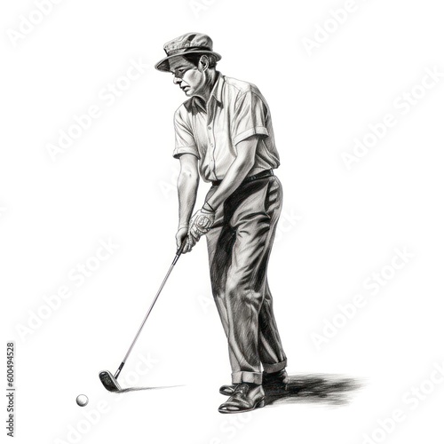 Man playing golf - Charcoal drawing - Generative AI