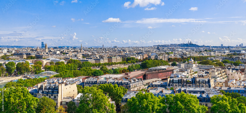 Aerial view from Eiffel tower in Paris, France, Europe in summer