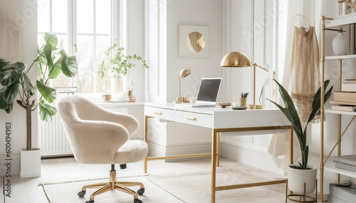 Modern office design with comfortable armchair and laptop generated by AI