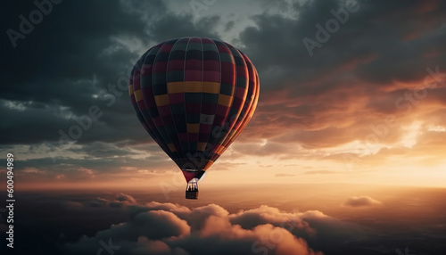 Colorful balloon soars high in the sky generated by AI © djvstock