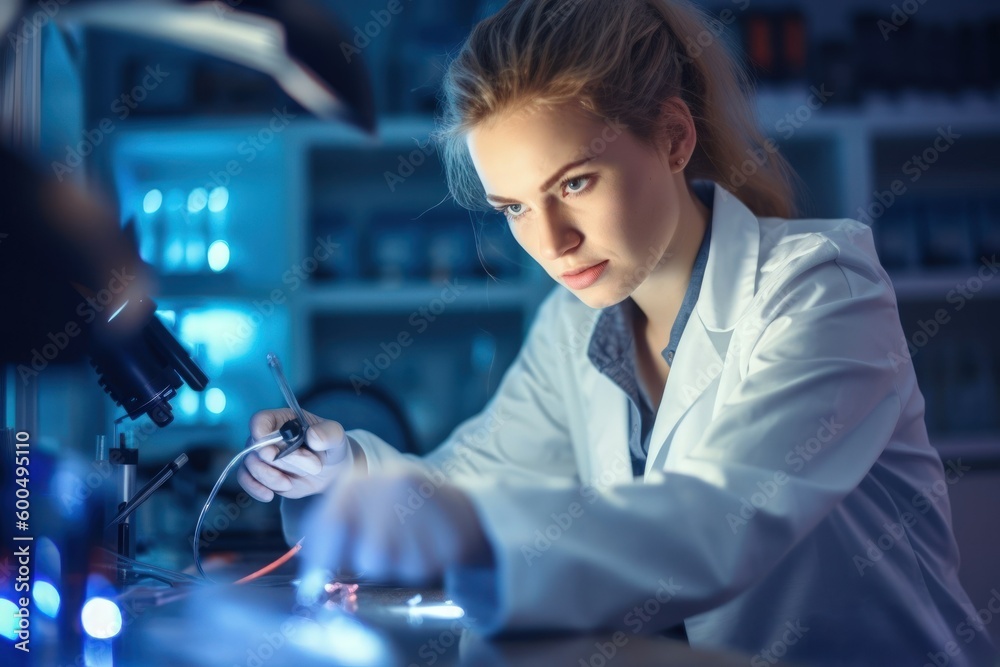 A scientist working in a laboratory. Generative AI illustration. A scientist working in a laboratory. Generative AI illustration.