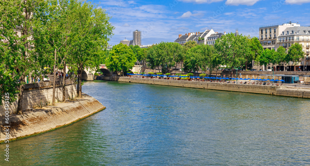 Cityscape with Seine river in Paris, France, Europe in summer