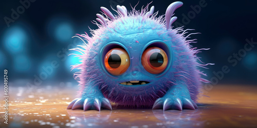 bright fantasy cute monster, vibrant blured background, Generative AI
