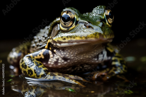 A frog sits in a pool of water. photo