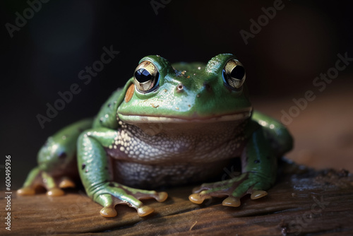 A frog sits in a pool of water. © Ayepeid