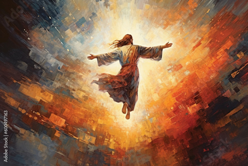Biblical illustration of the Ascension of Jesus Christ - AI Generated