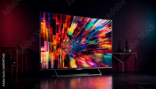 Watching modern film on wide screen television generated by AI